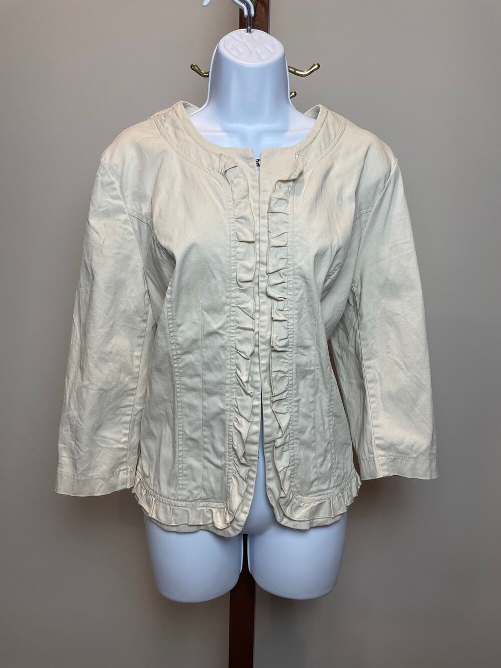 Dressbarn Cotton Beige Lightweight Ruffle Blazer Size XL